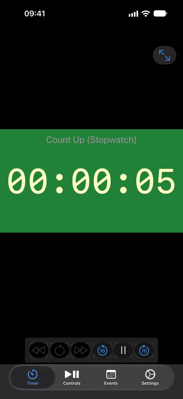 A Count-up timer on iPhone with a green minimum-time background