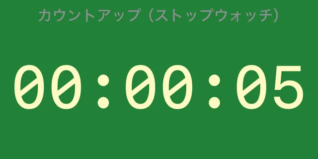 最小時間を示す緑の背景のカウントアップタイマー