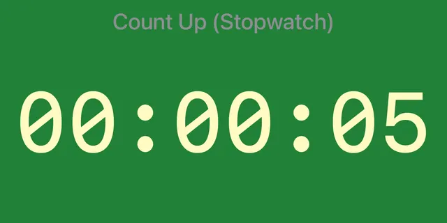 A Count-up timer at 00:00:05 on the green minimum-time background